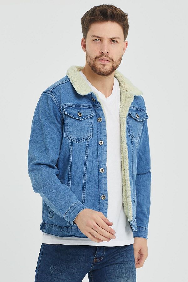 Enuygunenmoda Light Blue Men s Denim Jacket Fur Inside Trendyol