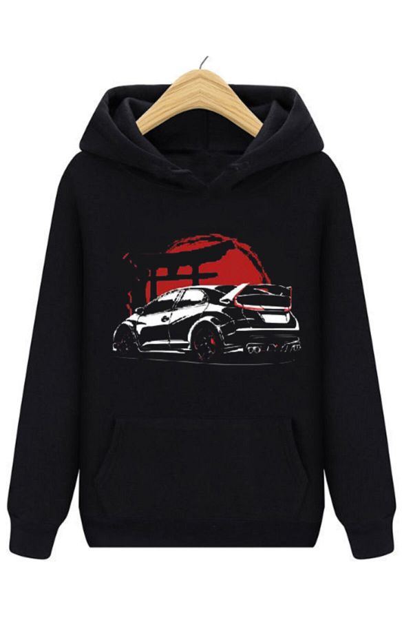 GALASHOP Honda Civic New Black Hooded Sweatshirt Trendyol