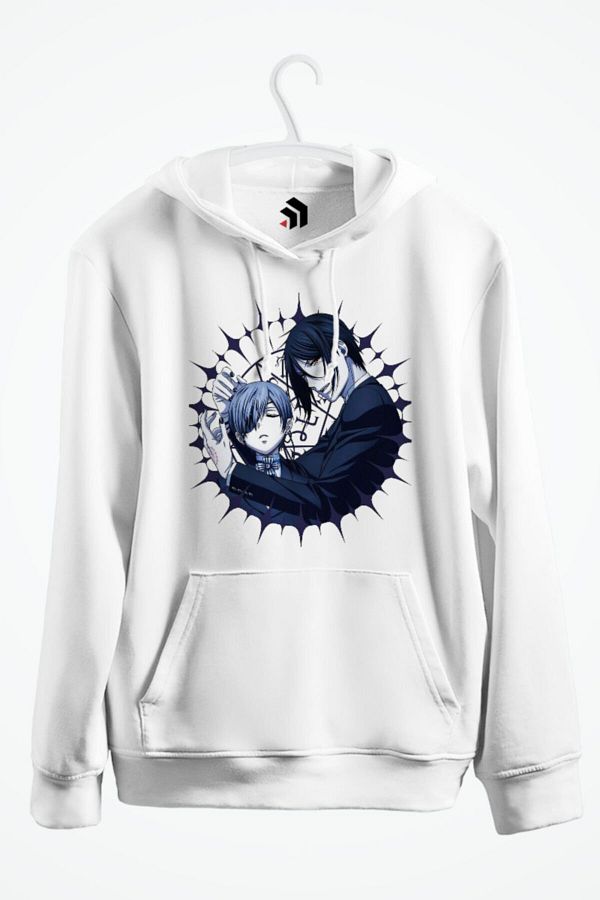 karikaturstore Black Butler Sebastian And Ciel Pentagram Anime Printed Hooded Sweatshirt Trendyol