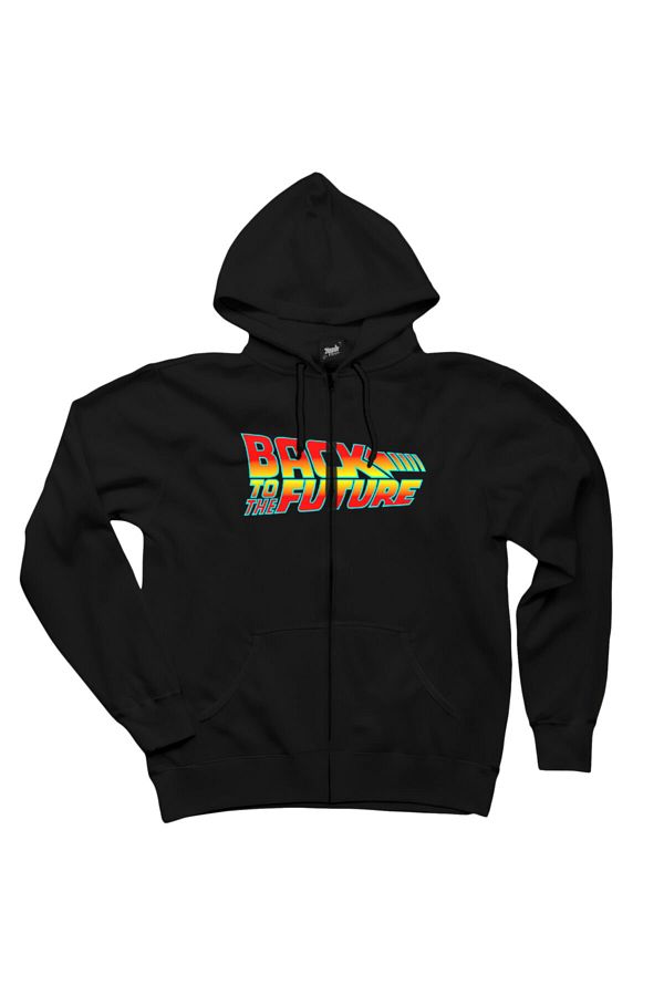Z zepplin Back To The Future Back To The Future Black Zipper Hooded Sweatshirt Trendyol
