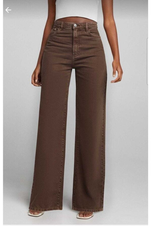 Trn JNS-Καφέ Lycra Super High Waist Loose Jeans Palazzo Παντελόνι. (SUPER HIGH) Φαρδύ πόδι 1