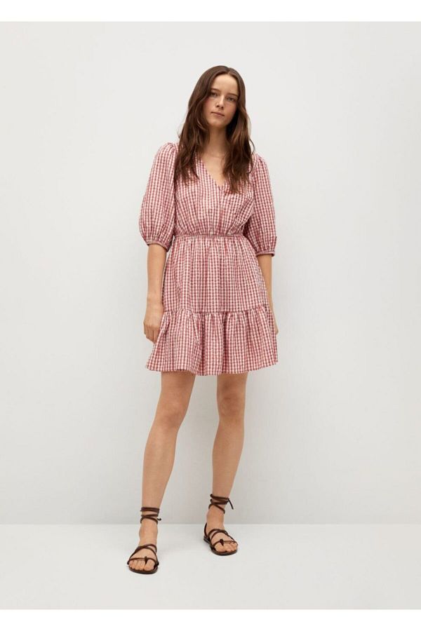 Mango red gingham dress top