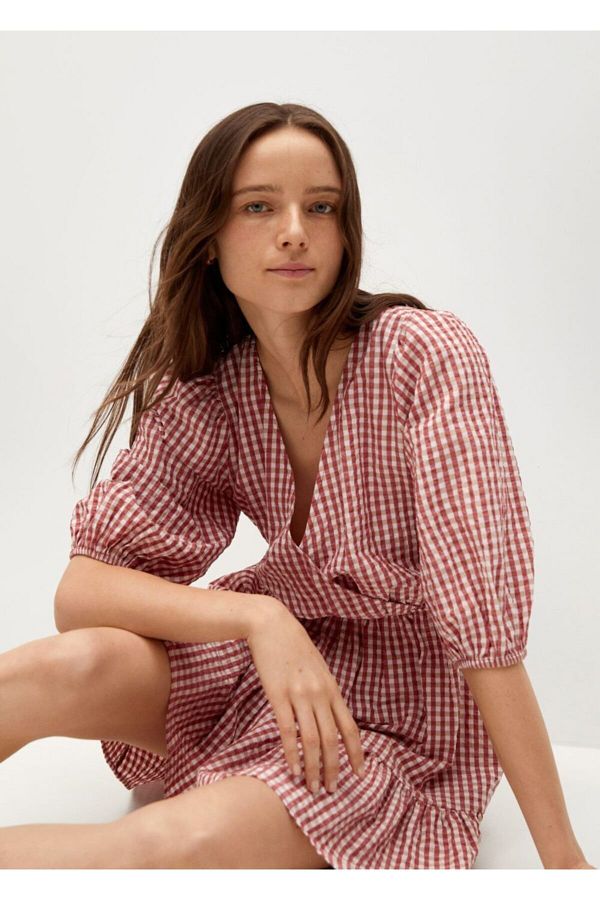MANGO Women s Red Checkered Vinyl Dress Trendyol
