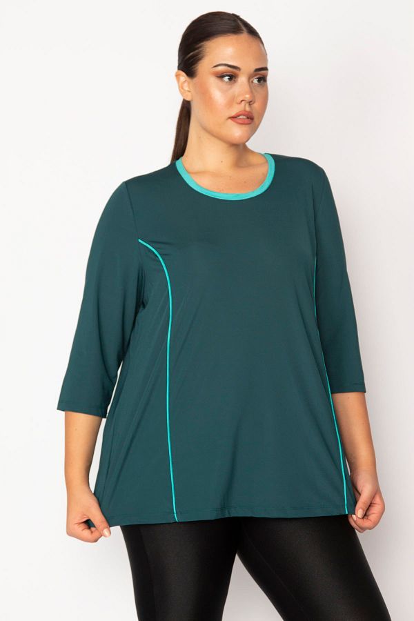 Şans-Women's Large Size Green Piping Detailed Sports Tunic 65n29135 1