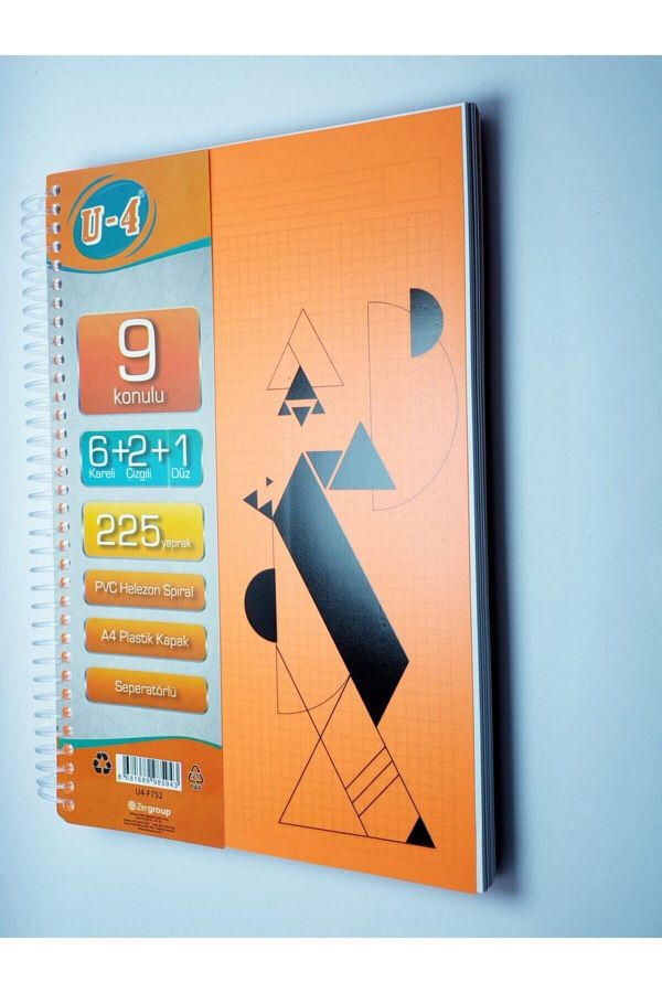 Muhtelif-U4 6+2+1 Sectioned 225 Sheets A4 Notebook with Sipral and Bookmark 1