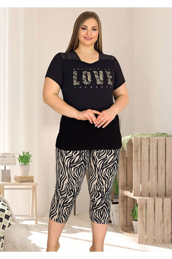 UygunBulduk Black Color and Zebra Patterned Lady 10566 Women s Plus Size Capri Pajama Set Trendyol