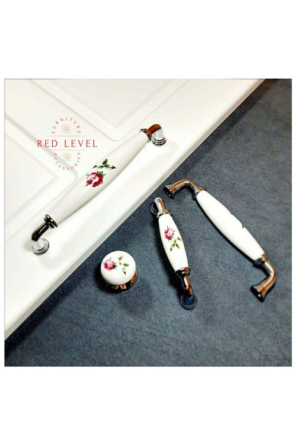 Red Level-Ruby 128 mm Chrome Porcelain Handle - Modern Furniture Cabinet Drawer Handle 125 1