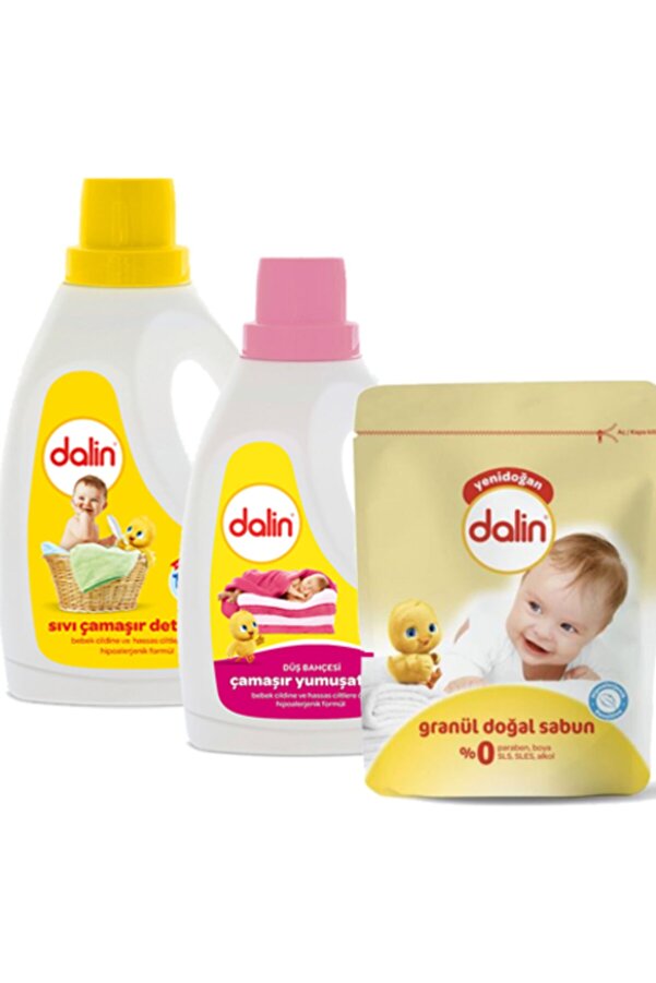 Dalin Sıvı Çamaşır Deterjanı 1500ml + Çamaşır Yumuşatıcısı 1500ml + Granül Sabun 1 Kg