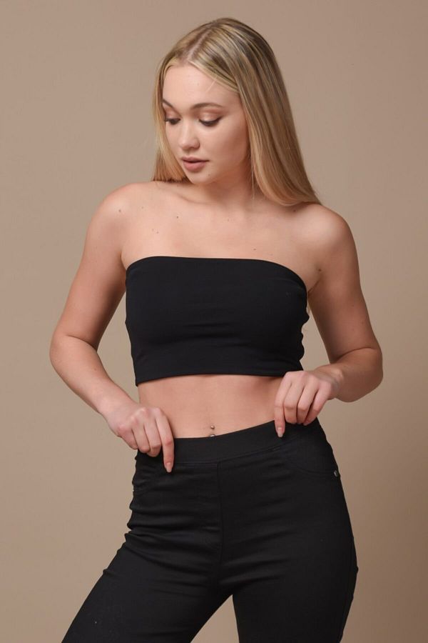 Petrol Blue Cotton Stretch Bandeau Crop