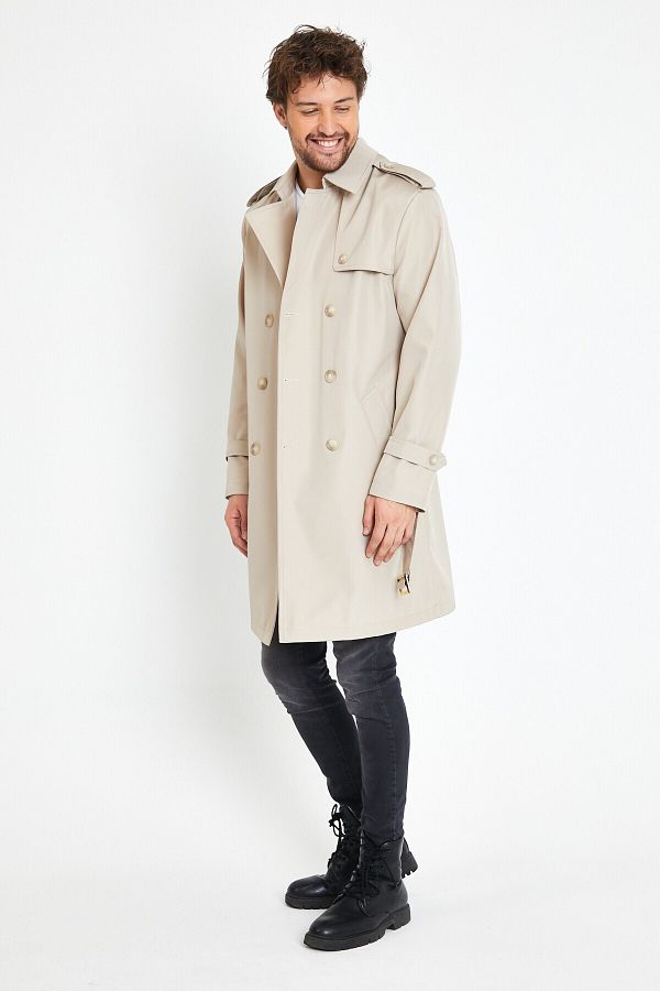 Bigart Plaid Lining Detailed Men s Trench Coat Overcoat Bone Trendyol