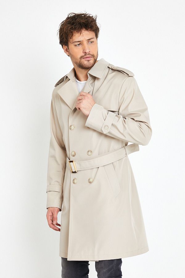 Bigart Plaid Lining Detailed Men s Trench Coat Overcoat Bone Trendyol