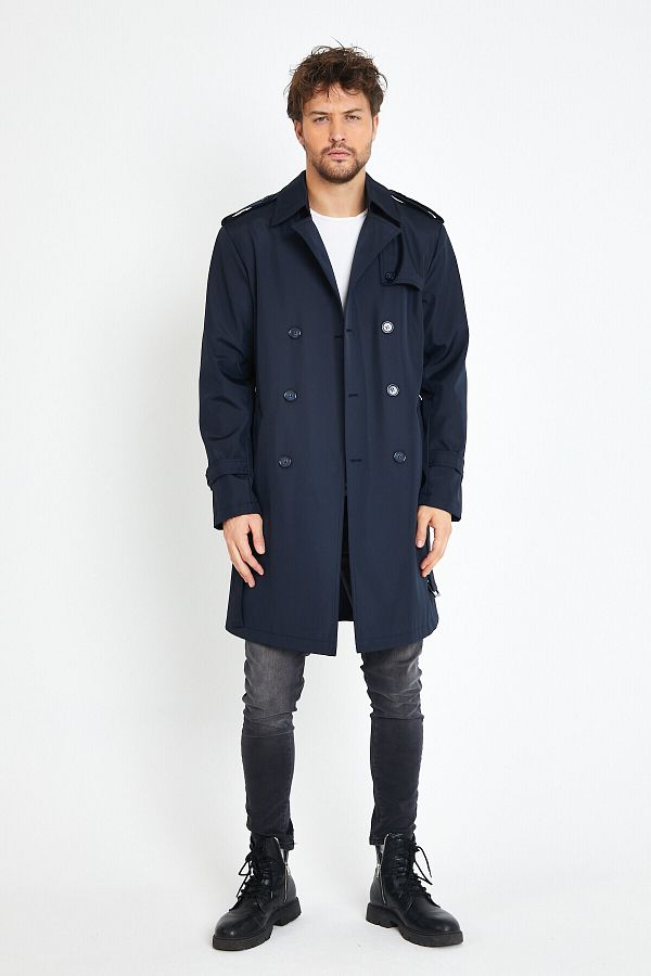 Bigart Lined Modern Men s Overcoat Trench Coat Navy Blue Trendyol