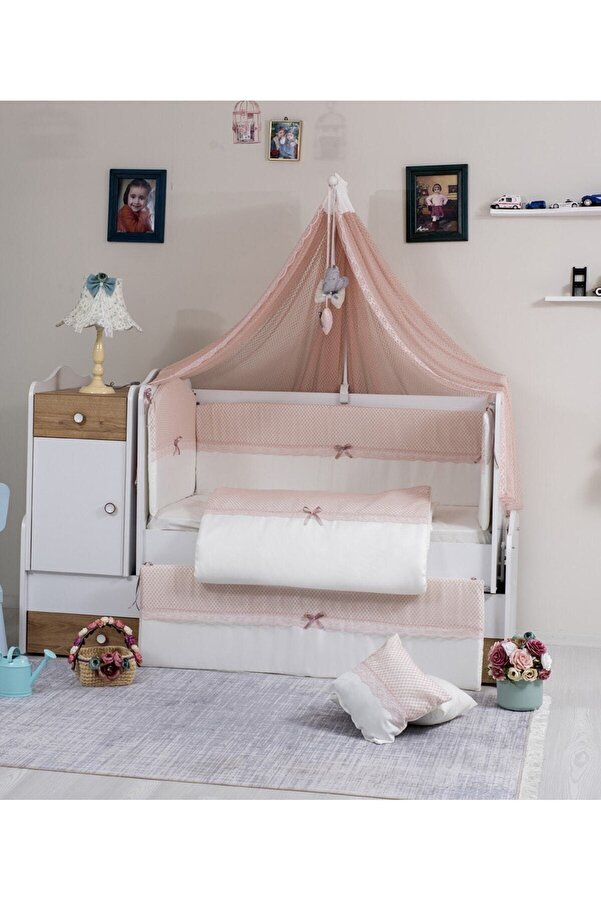 Mini Baby Doddobebek File Pembe Bebek Uyku Seti 60x120 Ölçü 10 Parça Cibinlik Ve Aparatı Dahil