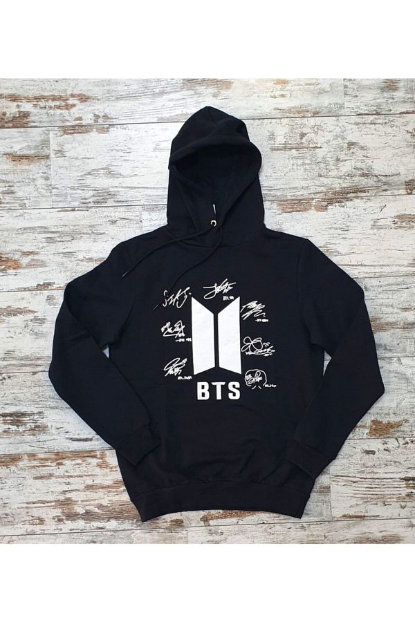 Built By Crazy-Unisex Black Bts Signature Printed Hooded Two Thread Sweatshirt 1