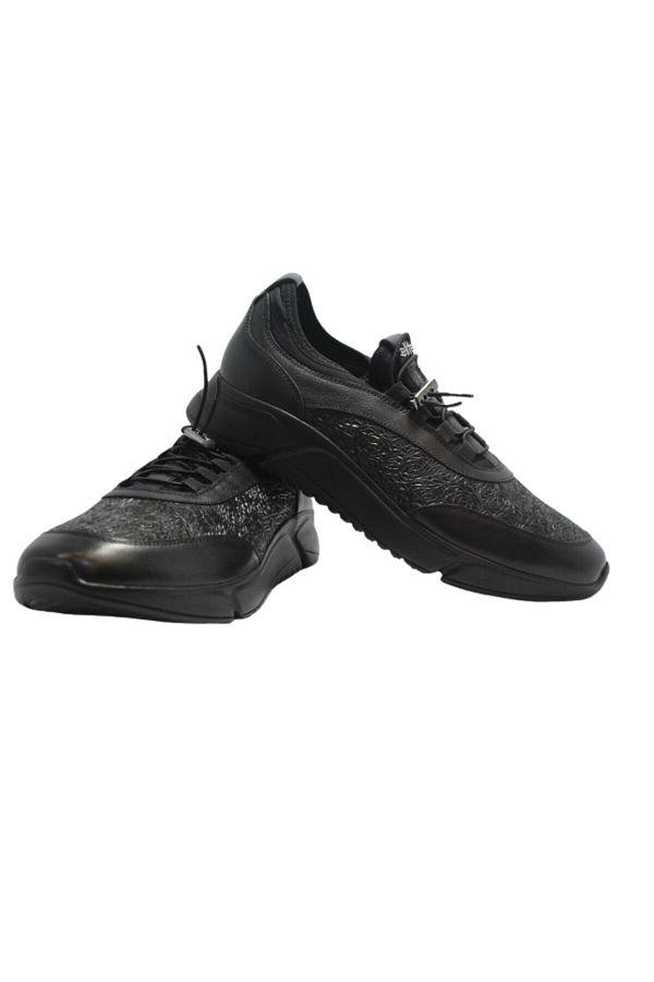 Elite-Men's Black Patterned Laceless Shoes 1