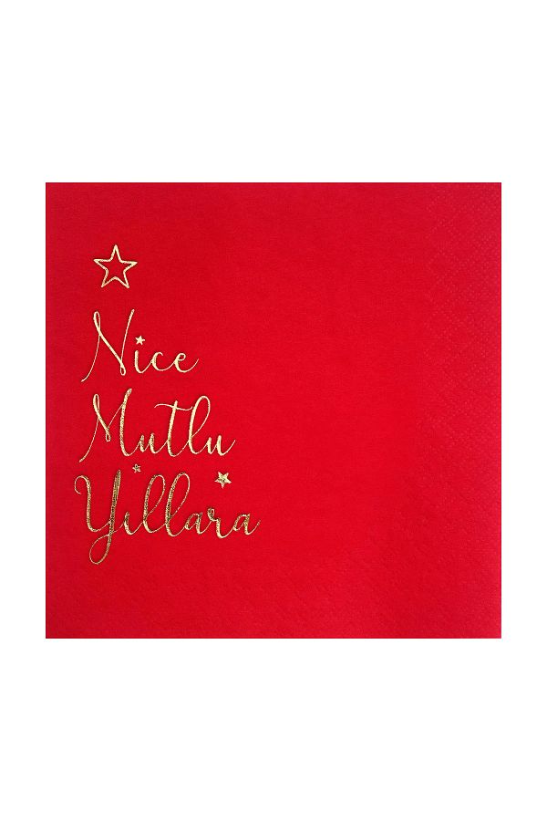 Story-Gold Happy New Year Patterned 16-Piece Red Paper Napkins 1