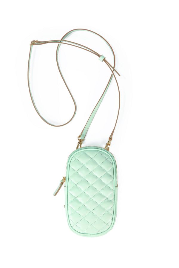 Leather Paper Leather Mini Bag with Strap Mint Quilted Pattern Trendyol