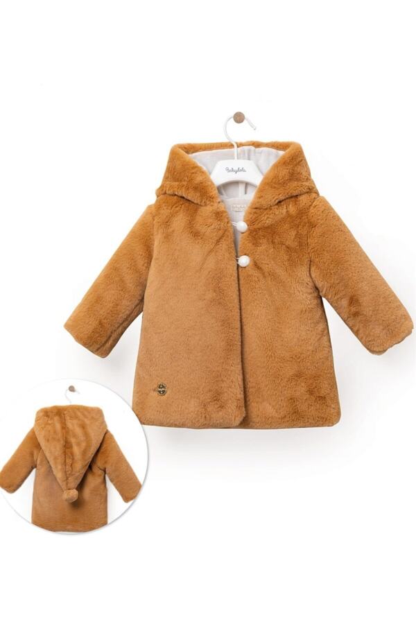 Babydola Kız Bebek Kapşonlu Tüylü Peluş Mont