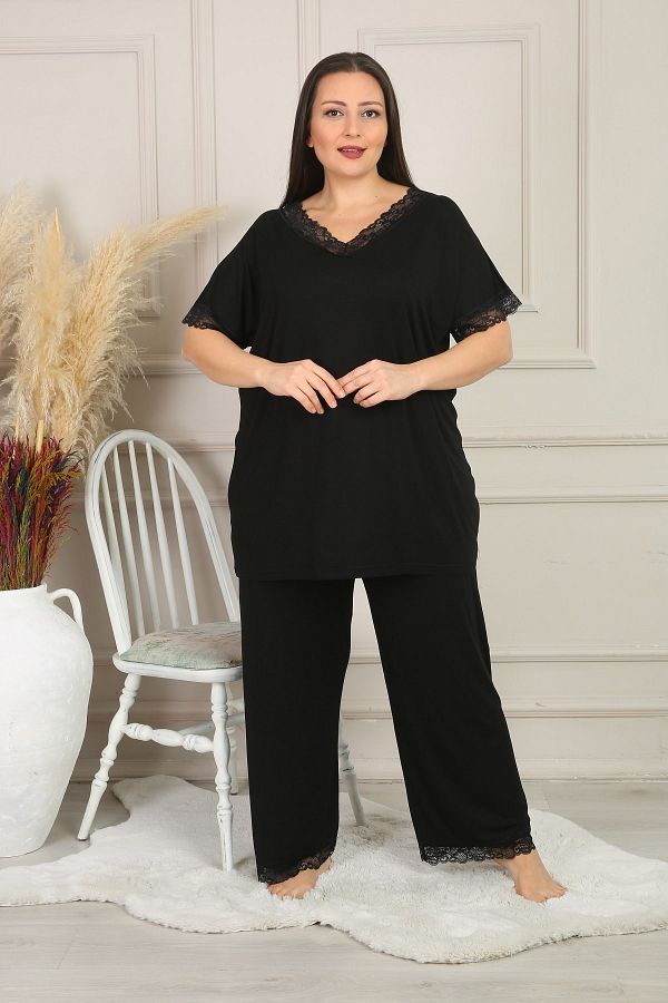 XL Modam Women s Plus Size Black Pajama Set Trendyol