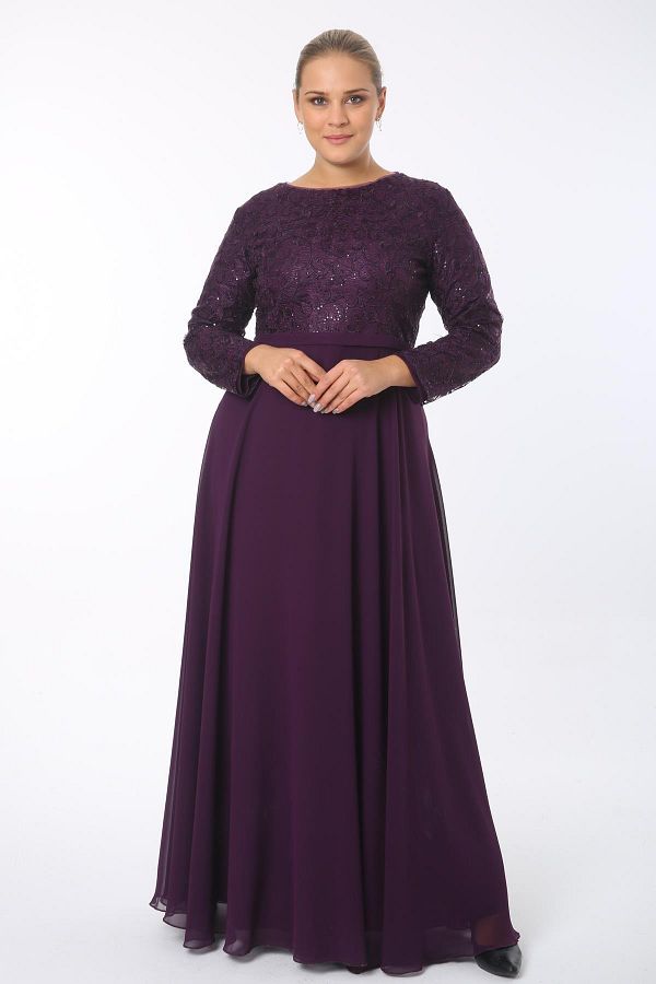 Ladies First Plus Size Eggplant Long Evening Dress Trendyol