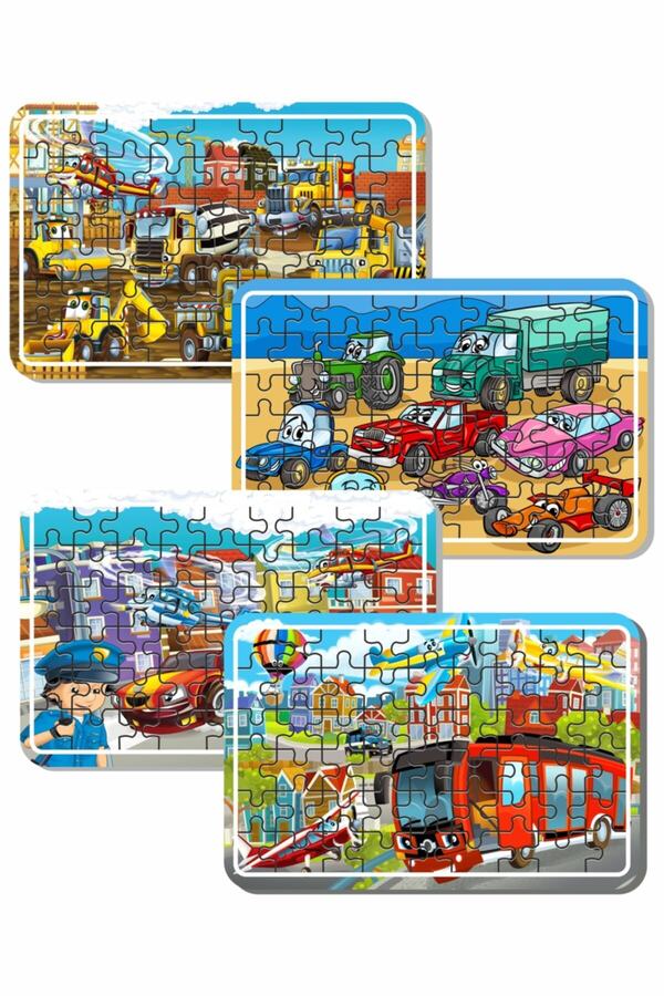 LİPYOS Iş Makinaları, Arabalar, Helikopter, Polis Ve Araçlardan Oluşan Ahşap Puzzle Set