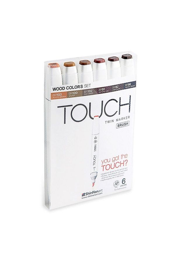 Touch-Twin Brush Marker Brush Tip Marker Set 6 Colors Wood Colors 1