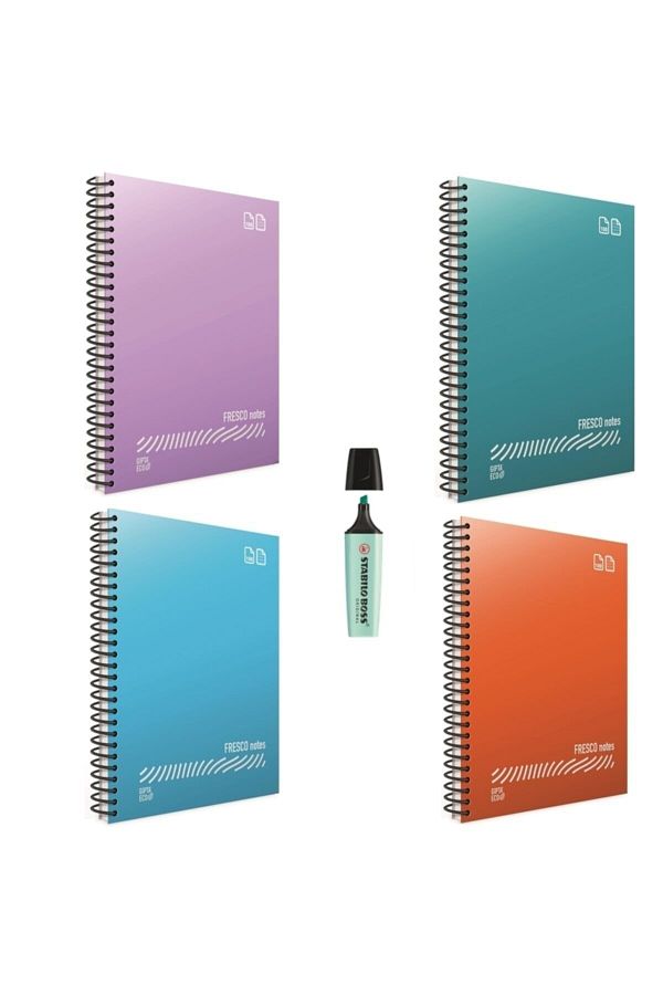 Gıpta-Stationery and Toy World Fresco Notebook A4 100 Sheets 2 Squared 2 Lined 1 Stabilo Gift 1