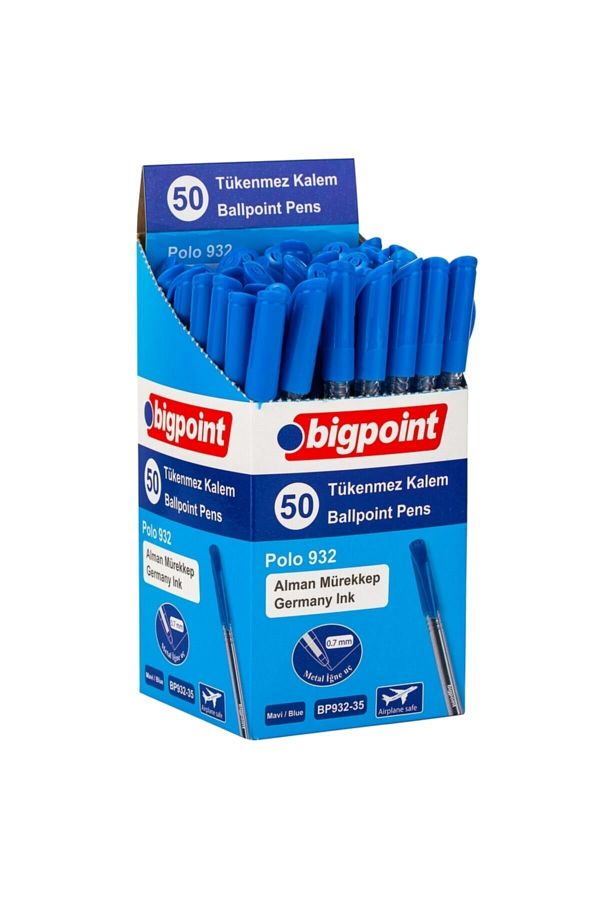Bigpoint-قلم حبر جاف بولو 0.7 ملم أزرق علبة 50 قطعة 1
