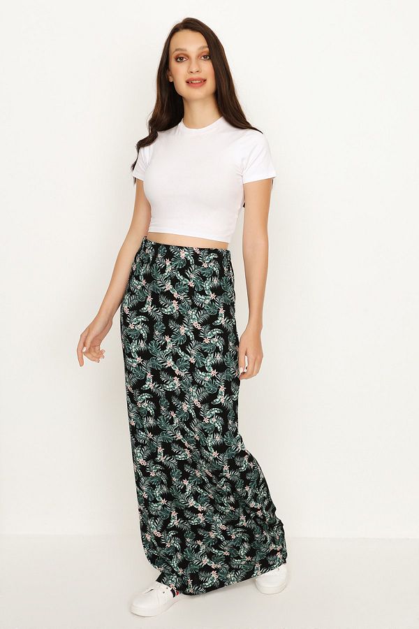 Select Moda-Fusta maxi verde cu model floral de damă 1