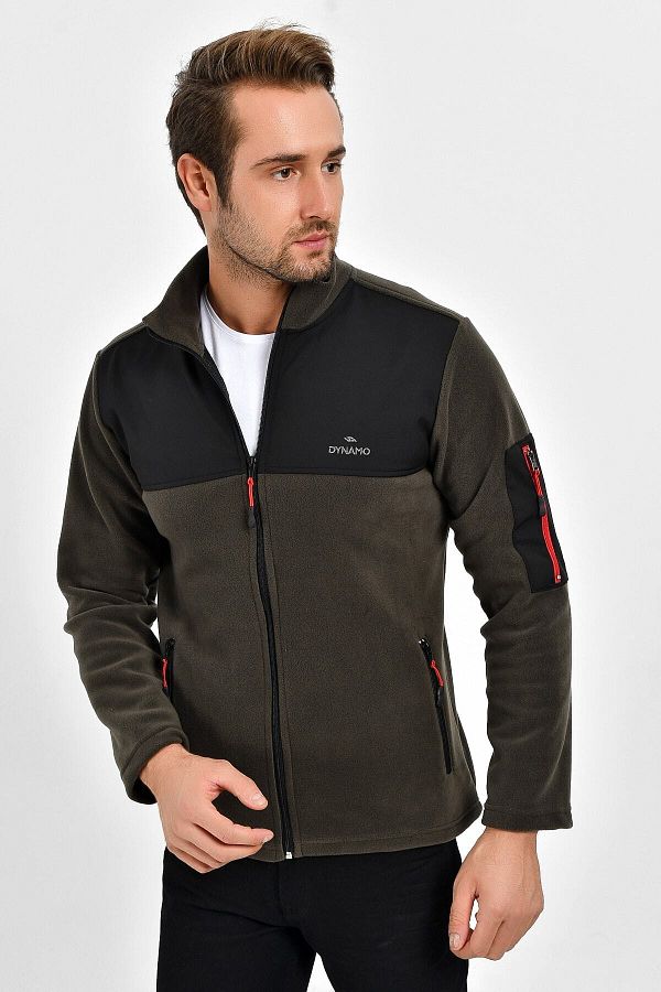 DYNAMO-Ανδρικό Χακί Plus Size Μπουφάν Fleece Chest Softshell Ύφασμα 1