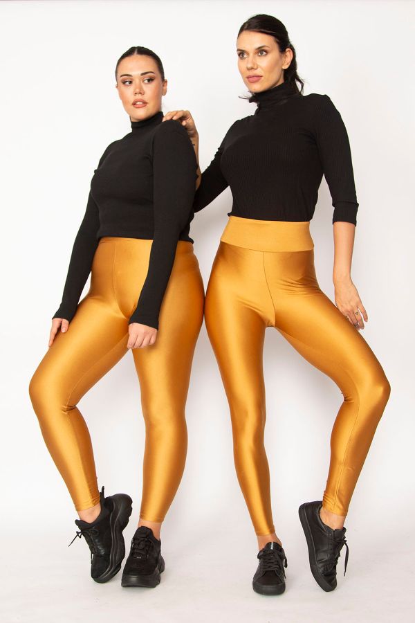 Şans Damen-Strumpfhose, goldfarben, hohe Taille, Spandex-Stoff