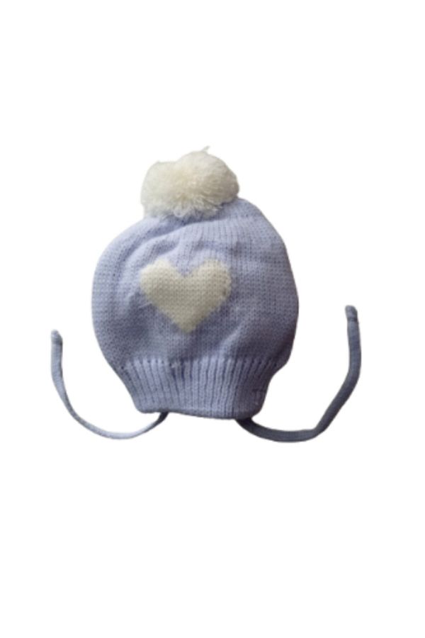 Recos-Unusex Blue and White Coated Pompom String Baby Beanie 1