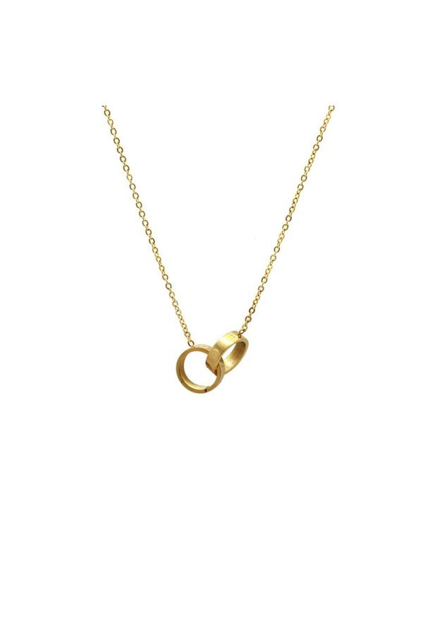 EbruHome-Double Wedding Ring Design Gold Color Steel Women's Necklace 1