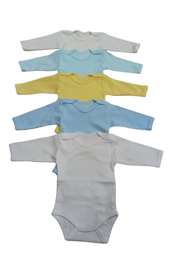 özdemirli bebe Uzun Kollu Çıtçıtlı Bebek Badisi Düz Renk Zıbın (5'li Paket) 0-48 Ay Arası