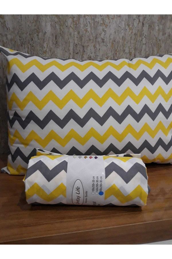 üntaş-Life Single Elastic Sheet +1 Pillow Case Yellow Gray Ecsarygrey sheet 1