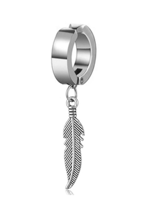 THE Gifts-Unisex Silver Compression Pendant Eagle Feather Hoop Earrings 1