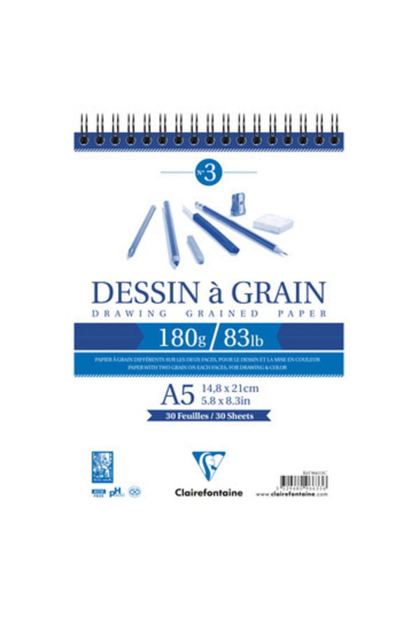 Clairefontaine-Bloc de desen cu spirală Dessin a Grain 180g 30Y A5 1