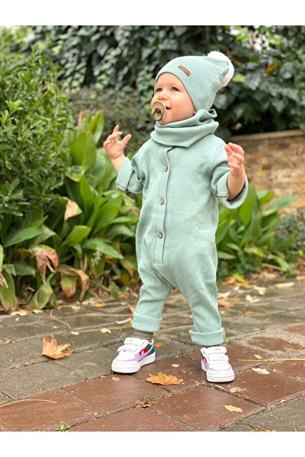 Genel Markalar Unisex Bebek Kaş Korse Tulum Bere Boyunluk Set Su Yeşili