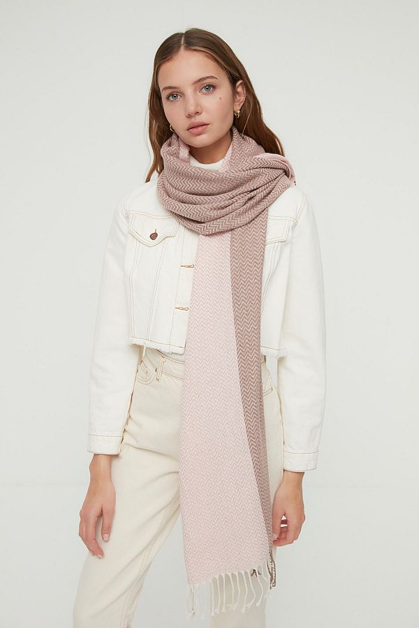 Trendyol Collection-Weich strukturierter Damenschal in Puderfarbenem Blockmuster TWOAW22AT0059 1