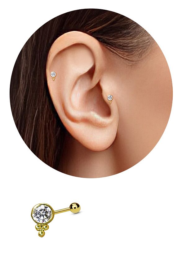 Salyangoz Company Surgical Steel Gold Color Minimal Single Stone Six 3 Ball Model Tragus helix cartilage Piercing Gld3tp01 Trendyol