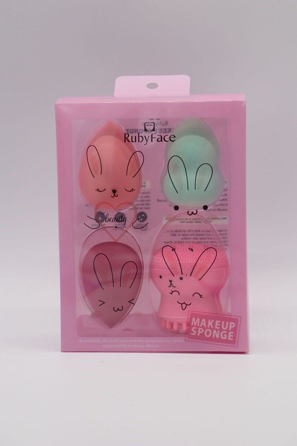 ruby face-4-Piece Makeup Sponge & Skin Cleansing Sponge Set 1