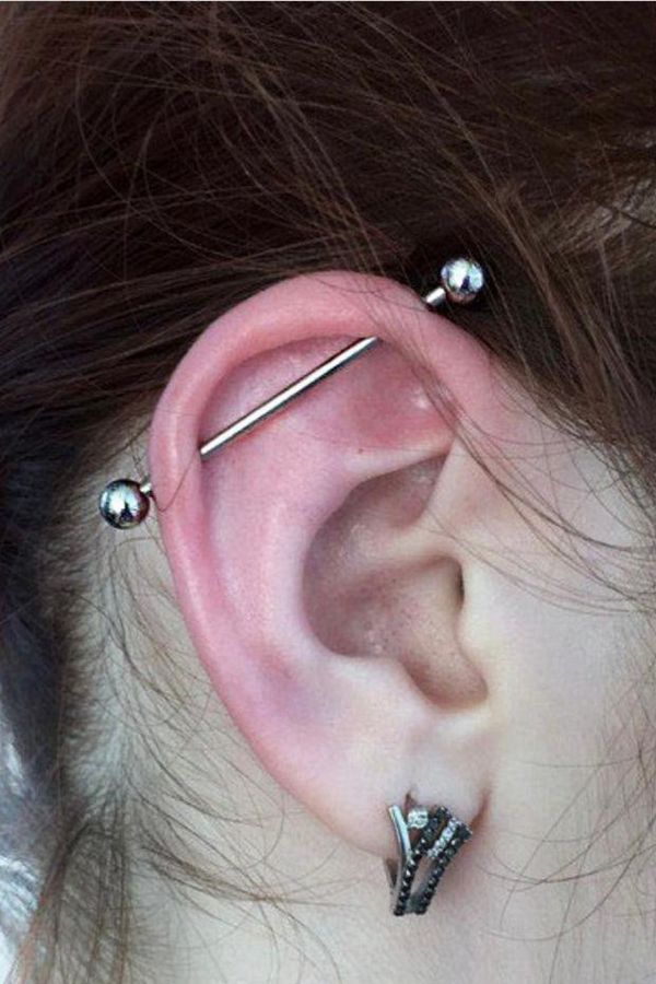 Jaida Moda Unisex Silver Color Surgical Steel Industrial Bridge Piercing Trendyol
