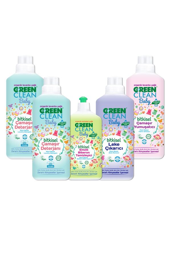 Green Clean Baby Organik Bitkisel Çamaşır Detarjanı*2 + Yumuşatıcı + Leke Çıkarıcı + Emzik Biberon Temizleyici