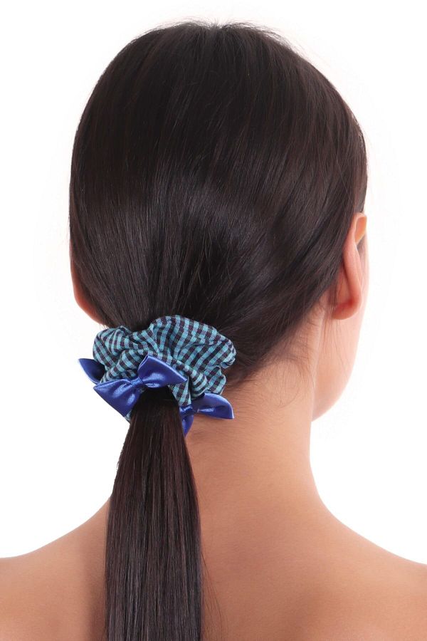 hahai accessories-Hahai Women's Gingham Ribbon Detailed Scrunchie Buckle 1