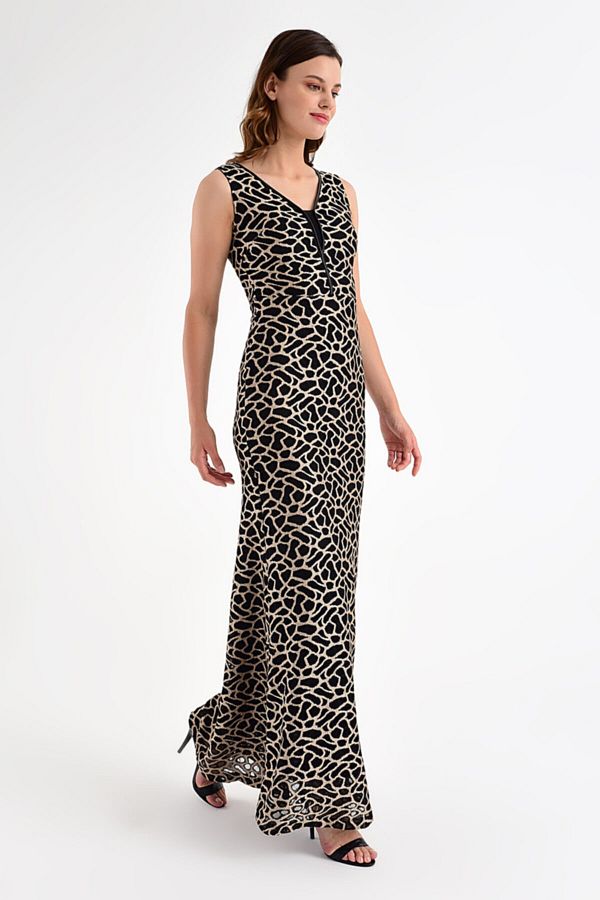 Laranor-Rochie de damă cu model auriu negru cu detaliu guler brodat 1