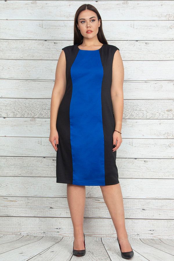 Şans-Women's Large Size Saks Color Combination Cup Detailed Dress 65n20235 1