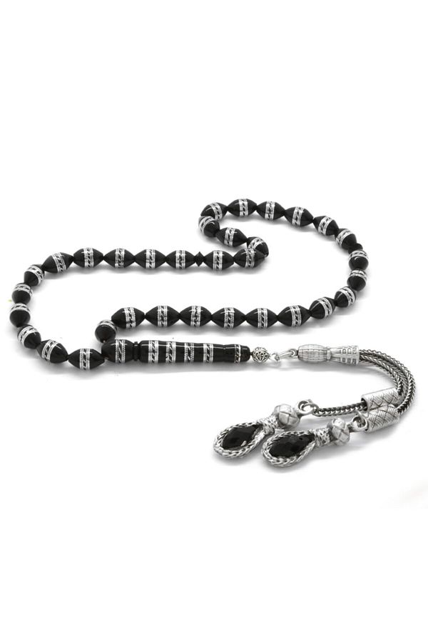 Tesbihane-Alpaca Tasseled Double Row Spiral Metal Embroidered Barley Cut Kuka Rosary 1