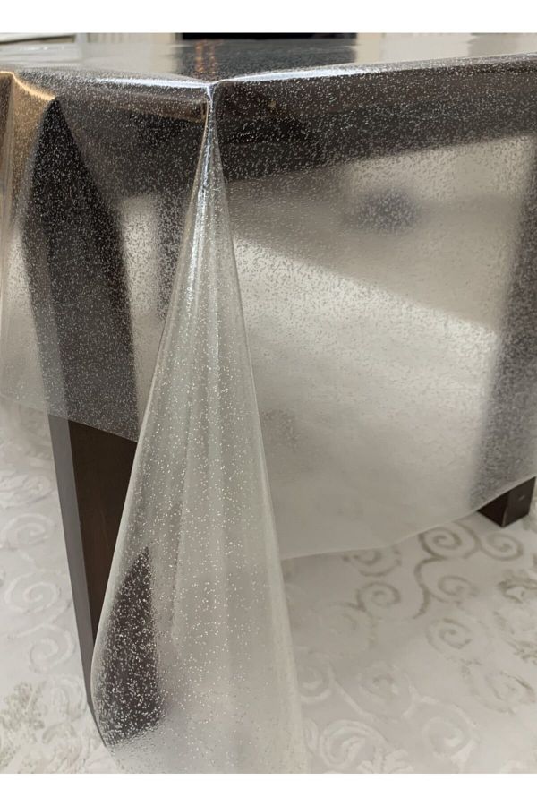 FANTASTIC-PVC Transparent Silver Glitter Oilcloth Tablecloth 1