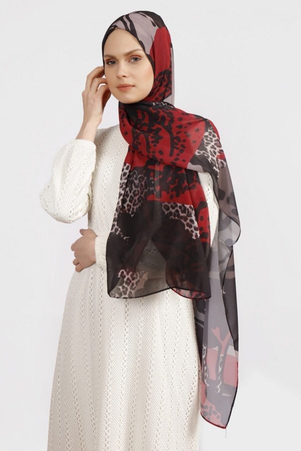 Differenza-Painting Pattern Shawl Leo Claret Red 1
