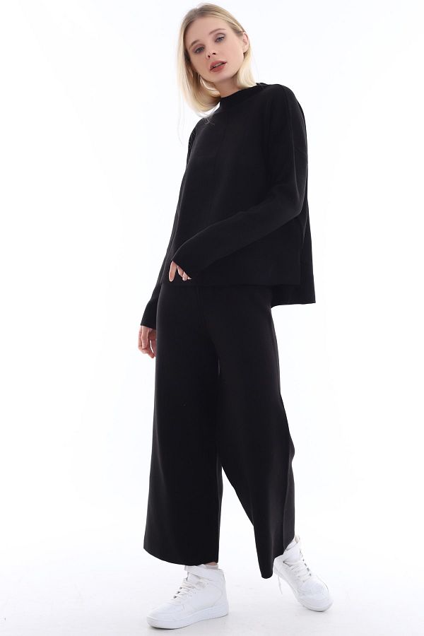 Matte-Custom, Loose and Comfortable Design, Soft Textured Sweater, Elastic Waist Trousers Knitwear Set 1